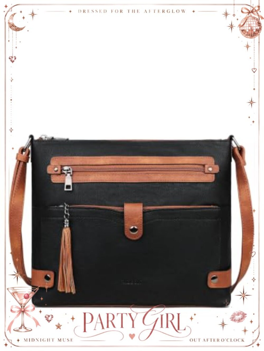 Large Crossbody Bag Waterproof PU Leather Multi Pocket Roomy Shoulder Purse